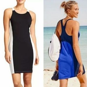 Athleta Black and White Colorblock Racerback Swim